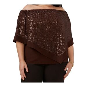 Women's MSK Brown Sequin Off-Shoulder Top 2X